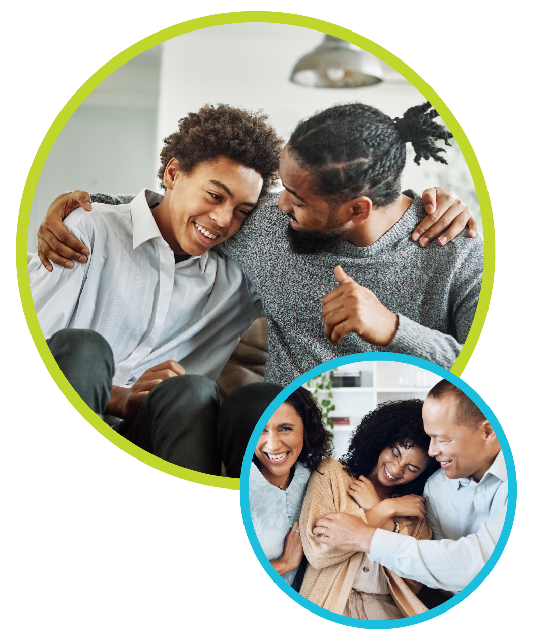 Graphic of teenagers talking with their parents, happy and joyful