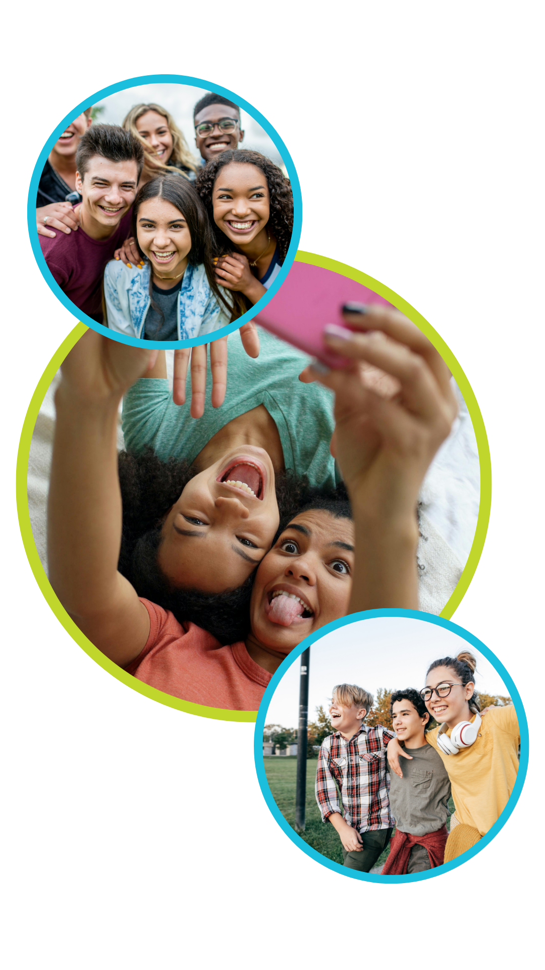 Graphic of different groups of teenagers smiling and hanging out